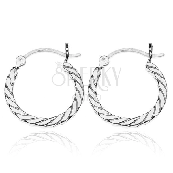 Silver earrings 925 - edged line of twisted rope, 18 mm