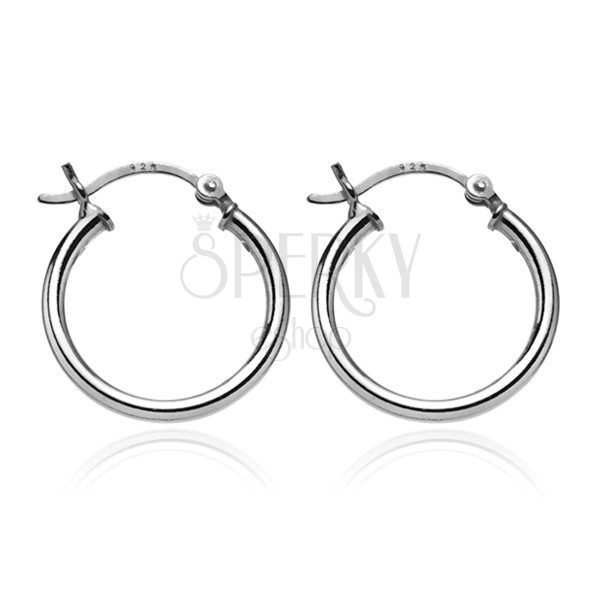 Round earrings made of 925 silver - shiny thicker line, 18 mm