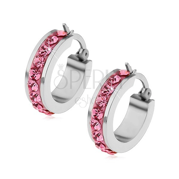 Earrings made of surgical steel with pink zircons along the perimeter