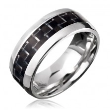 Steel ring - black carbon stripe