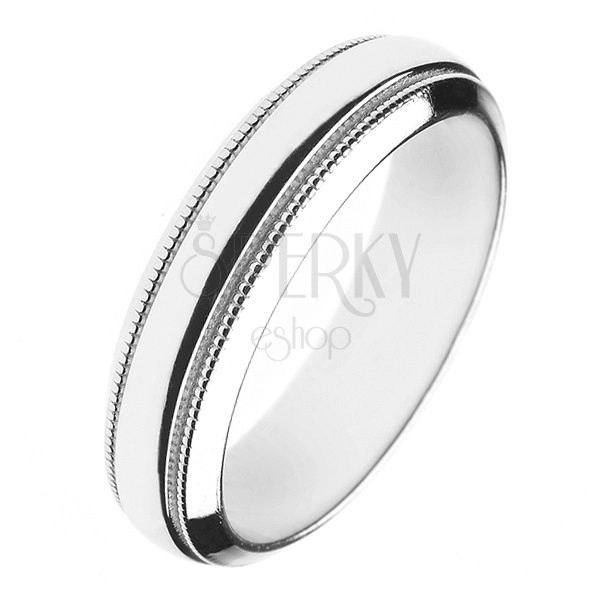 Shiny silver wedding ring 925 - two engraved stripes