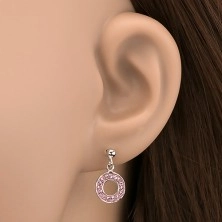 Silver stud earrings 925 - dangling circle with pink zircons