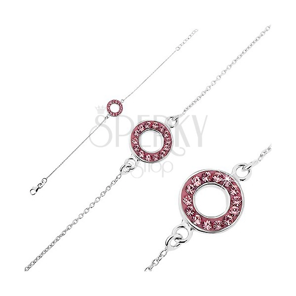 Silver bracelet 925 - chain with circle and pink zircons