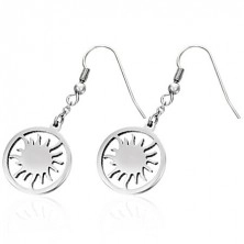 Earrings made of surgical steel with sun in circle