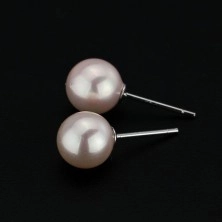 Silver stud earrings 925 - pinkish pearls, 8 mm