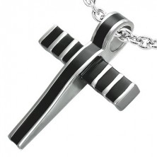 Pendant made of 316L steel - geometrical cross decorated with black glaze