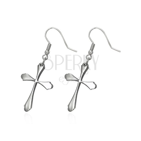 Earrings made of surgical steel, cross with rounded shoulders