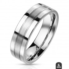 Steel ring - silvery band with two grooves, matt and shiny