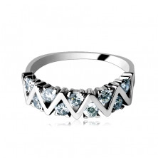 Silver ring 925 - ZIGZAG line with clear zircons