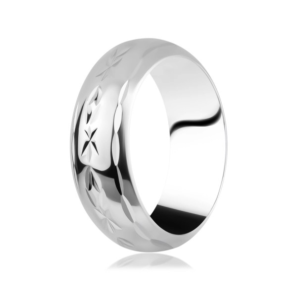 Silver ring 925 - engraved line of flowers with leafs, rounded surface