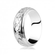 Silver ring, 925 - engraved braided eyelets
