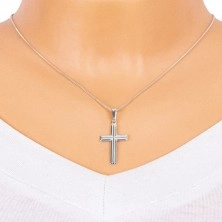 Cross made of 925 silver - double parallel stripes