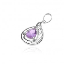 Pendant made of 925 silver - purple zircon tear bordered with silver