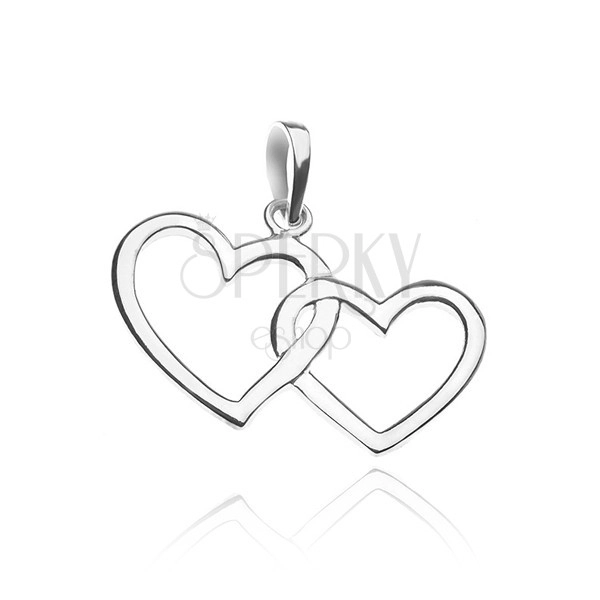 Silver pendant 925 - silhouette of two braided hearts