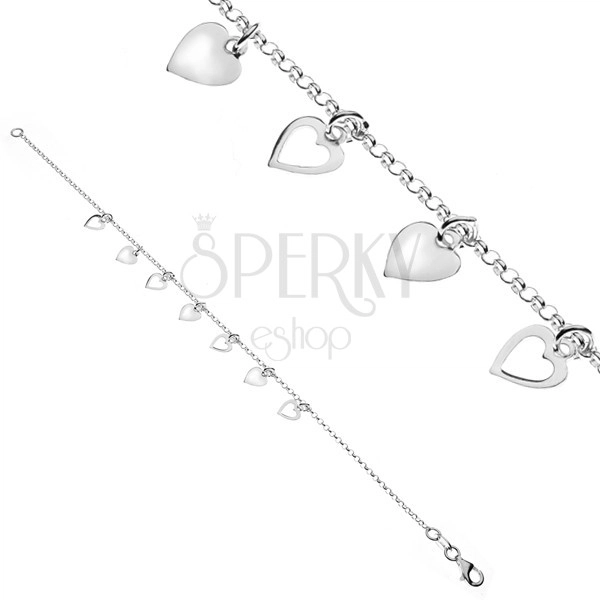 Silver bracelet 925 - chain with seven hearts