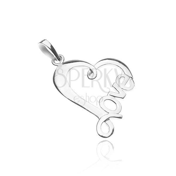 Pendant made of 925 silver - heart line with inscription LOVE