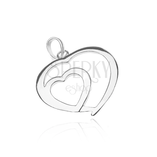 Silver pendant 925 - shiny heart in heart