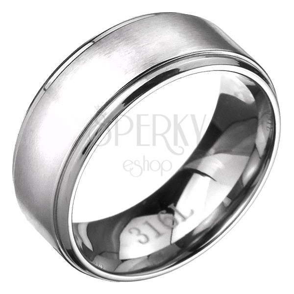 Ring made of steel - band with matt silvery stripe, shiny edges