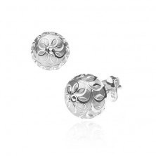 Earrings made of 925 silver - matt hemisphere with circle flower