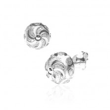 Silver stud earrings - spiral with sparkling circles