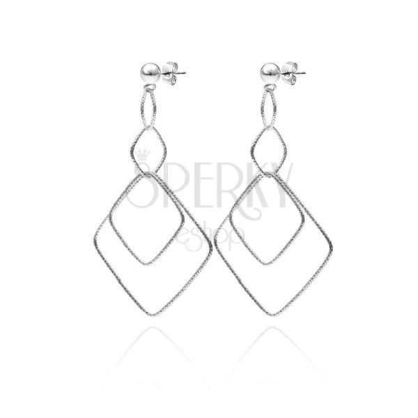 Earrings made of 925 silver - rounded hanging squares, removable closure