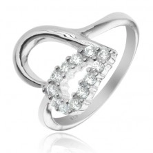 Silver ring - heart contour, clear zircon half