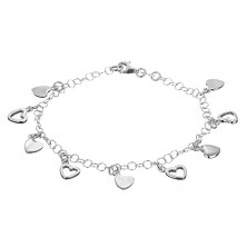 Wrist chainlet made of 925 silver - full and empty heart charms