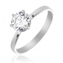 Silver engagement ring - clear zircon fastened with six pins