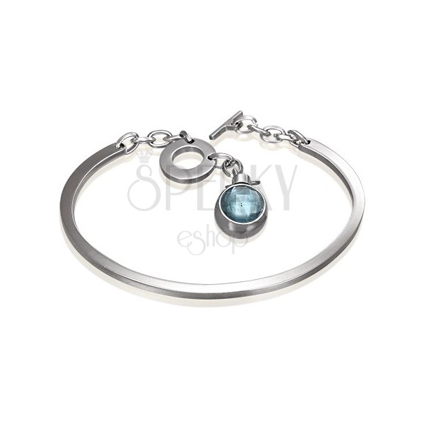 Bracelet made of surgical steel, incomplete oval with dangling blue zircon