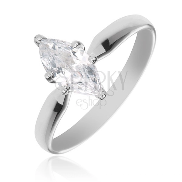 Engagement ring made of 925 silver - large grain shape zircon