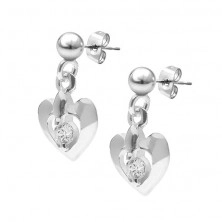 Silver earrings - puffy heart with zircon