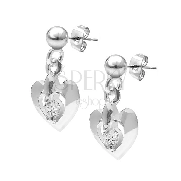 Silver earrings - puffy heart with zircon