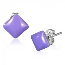Earrings made of stainless steel - purple pastel squares