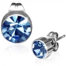 Round stud earrings - blue zircon in mount
