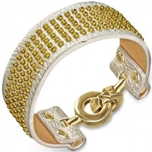 Leather bracelet - silvery with golden balls and circular closure