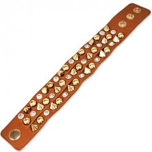 Leather bracelet - orange-brown with point, hemisphere and rhinestone