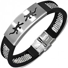 Rubber bracelet - in black color with perforated strip and lizards