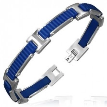 Rubber bracelet - grooved stripes with H links, blue design