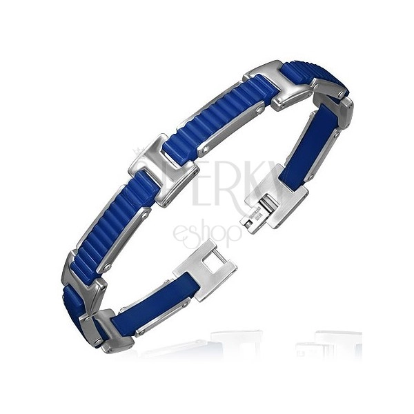 Rubber bracelet - grooved stripes with H links, blue design