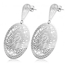 Earrings made of steel - filigree oval with Virgin Mary and child motif