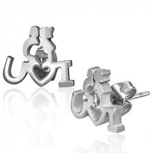 Steel stud earrings - pair in love with declaration of love