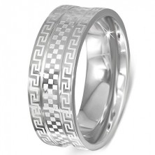 Steel ring - band with Greek key and chessboard