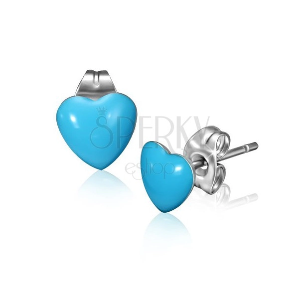 Steel earrings with blue hearts and studs