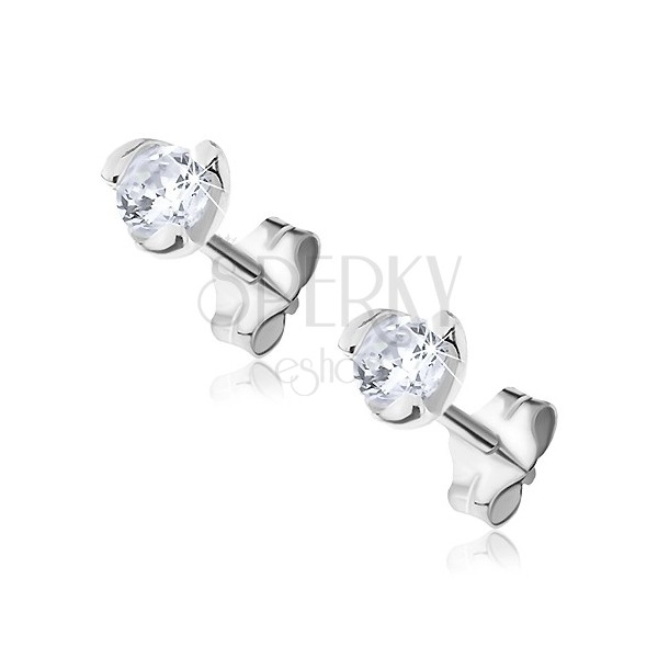 Silver earrings - sparkling zircon in three-leaf mount