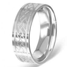 Silvery ring made of surgical steel with engraved Celtic knot
