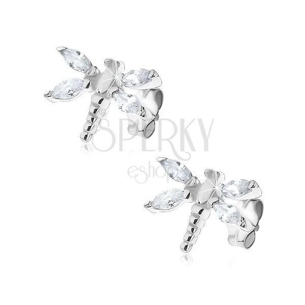 Silver earrings - dragonflies with zircon wings