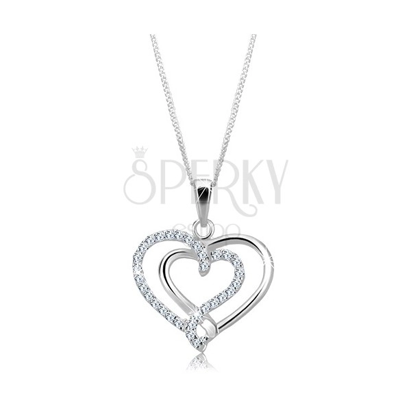 Silver necklace - smooth braided and zircon hearts