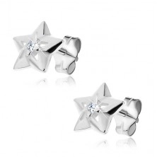 Silver earrings - little star with cutouts and one zircon