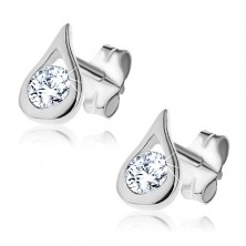 Silver earrings - clear zircon in shiny tear