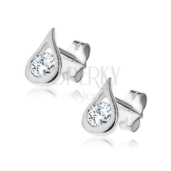 Silver earrings - clear zircon in shiny tear